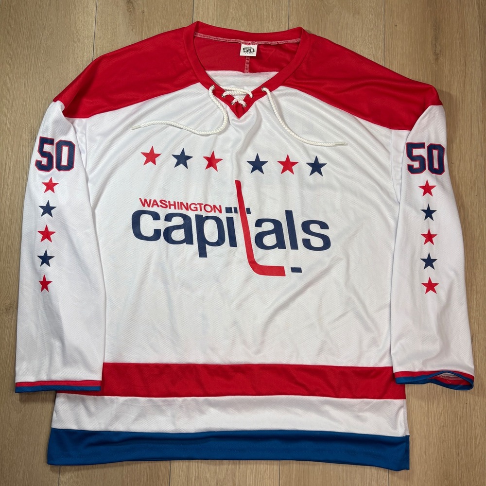 Washington Capitals 50th Anniversary SGA Hockey Jersey Mens XL White Red Blue